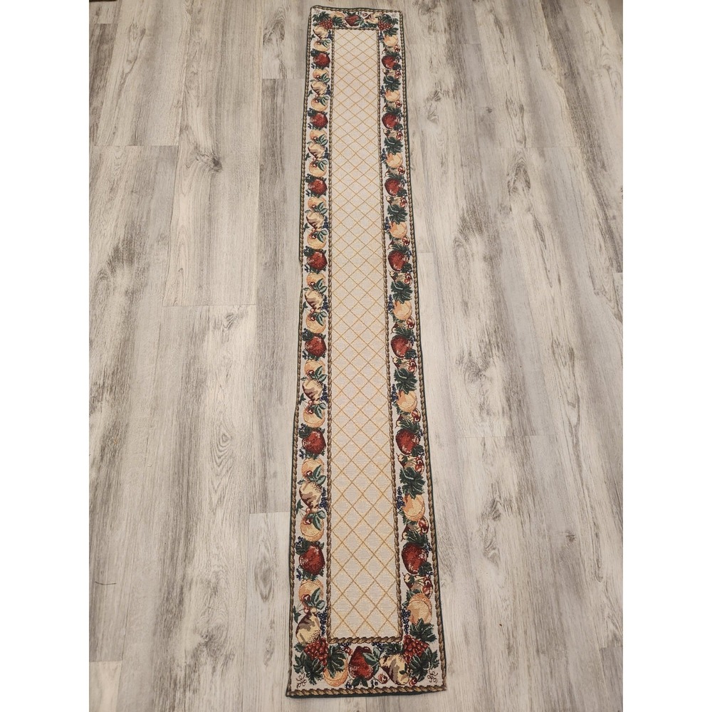 Vintage Fruit Tapestry Table Runner 72" Farmhouse Harvest Woven Apples Pears